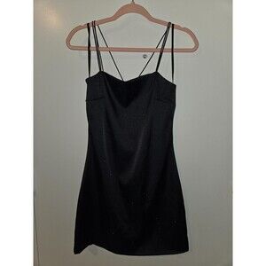 VTG Byer Too Juniors 7 Navy Blue Spaghetti Strap Mini Prom Dress Made USA Y2K